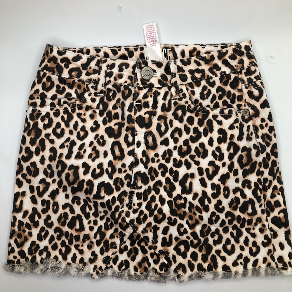 Justice Leopard Print Denim Skirt w/Built In Short